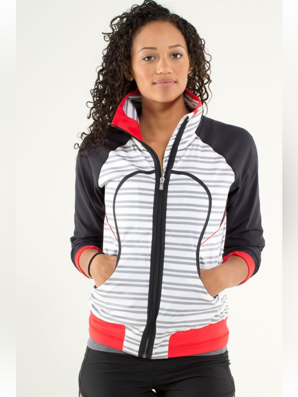 Lululemon Striped Full Zip Track Jacket Black White Red Size 8